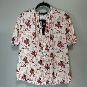 Lucky & blessed sheer western cactus roping desert rodeo buttondown short sleeve